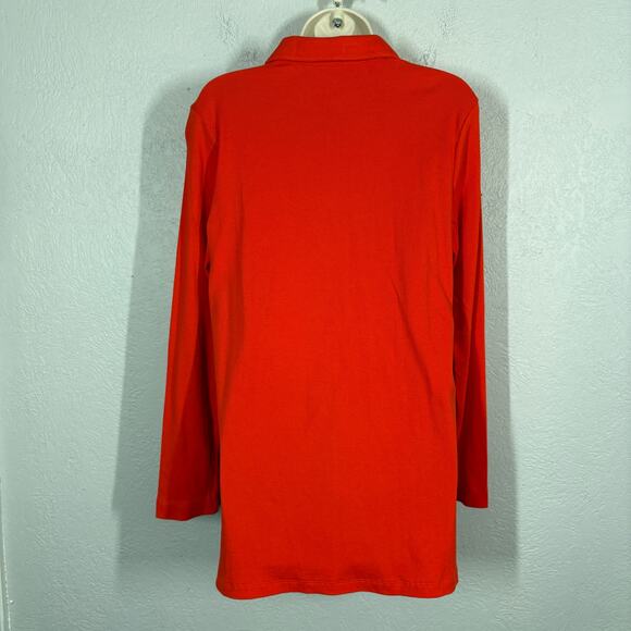 H by Halston Button Down Shirt Top Long Sleeve Tangerine Casual Ribbed - M - Picture 4 of 8